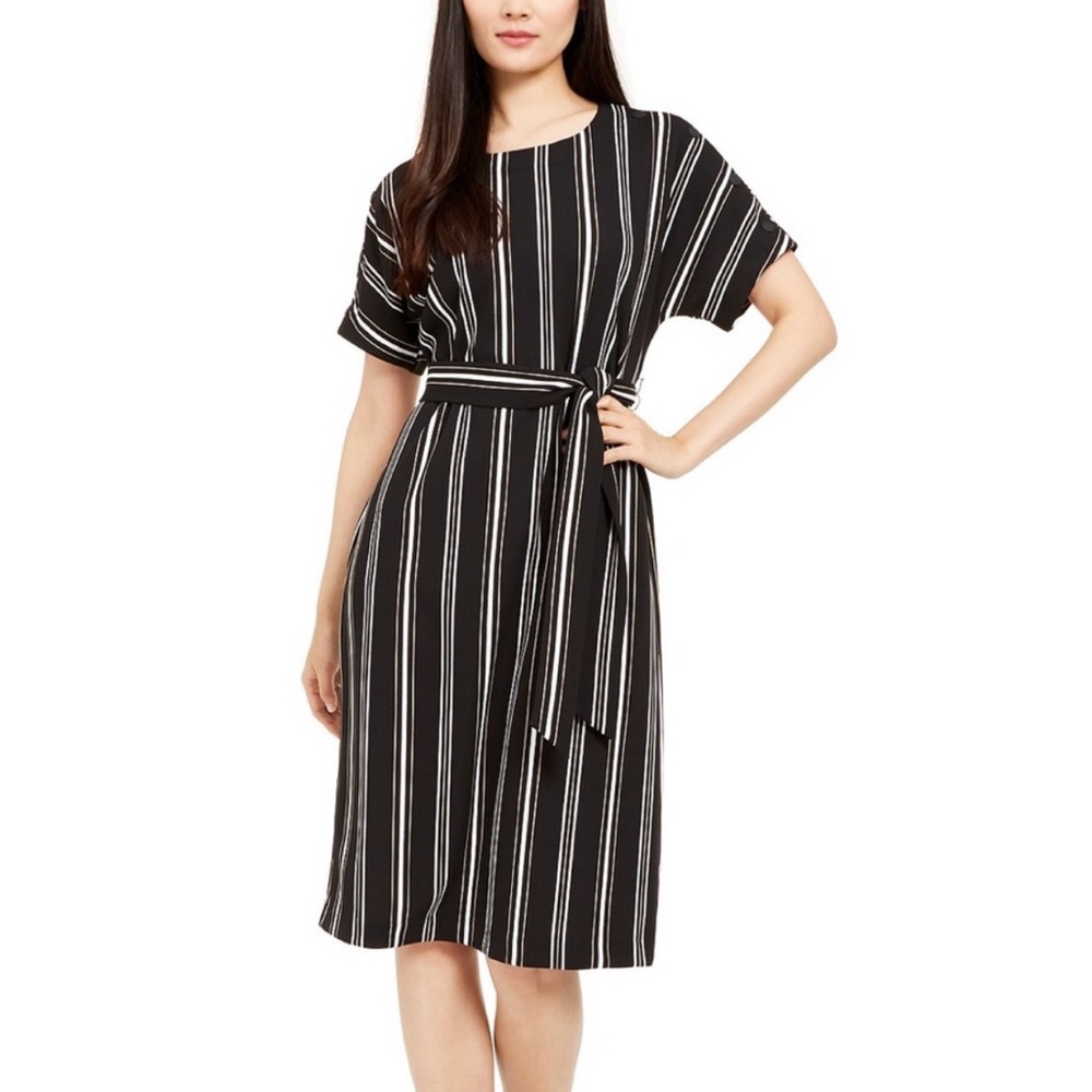 Alfani Vertical Striped Dress Sash Belt Black L